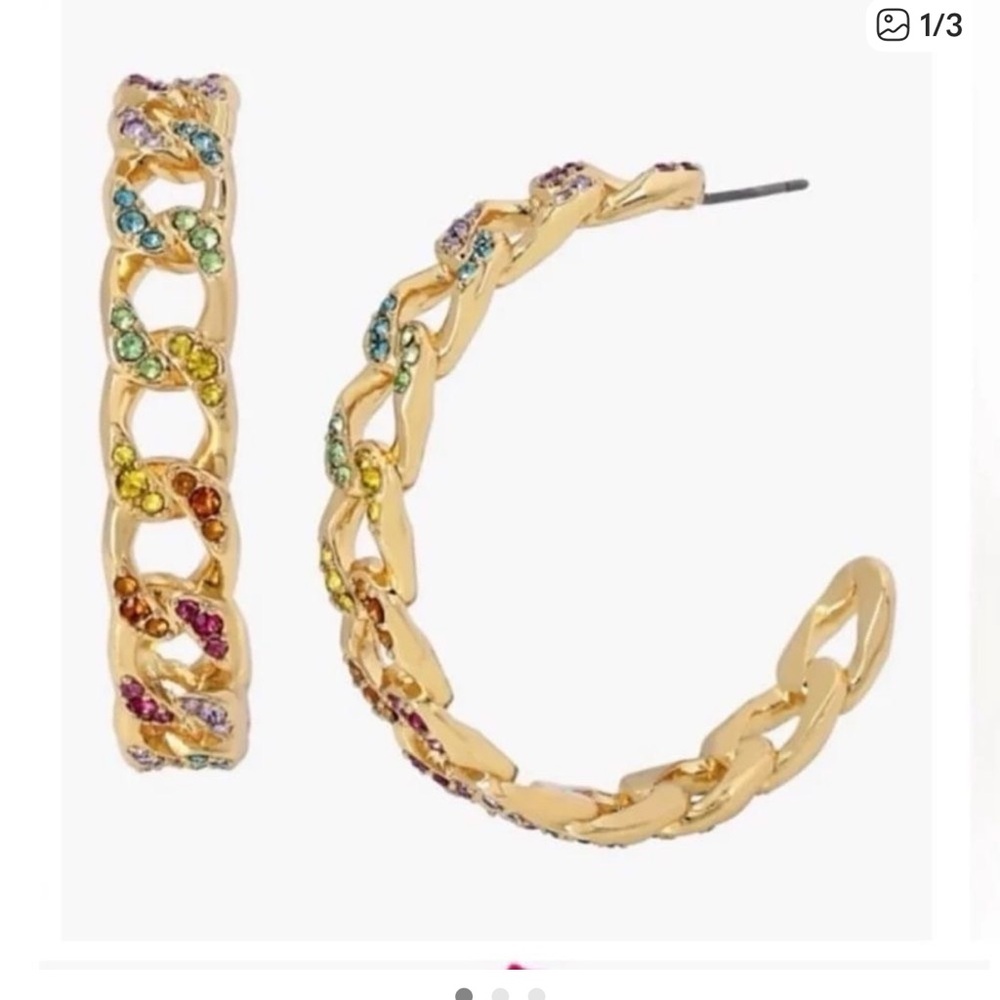 Kurt Geiger Gold Chain Hoop Earrings with Multicolor Stones